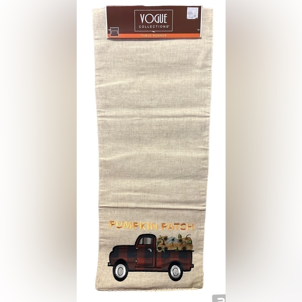 FALL table runner with truck and pumpkins